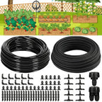 Drip Irrigation System Kit Garden Watering System 200ft 1/4 Inch Soaker Hose 100ft 1/4 Inch Drip Irrigation Tubing with Distribution Tubing and Accessories for Garden Greenhouse Patio Lawn by Innconee