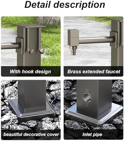 304 Stainless Steel Vertical Garden Water Column, Outdoor Water Fountain Courtyard Hydrant Retro Post Faucet, Garden Hose Holder with Brass Faucet,freestanding Antifreeze Faucet Water Dispenser - Image 6