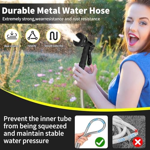 Stainless Steel Garden Hose 100FT, Stainless Steel Heavy Duty Water Hose With 10 Function Nozzle, No-Kink, Tough & Flexible, Sturdy and Lightweight, Rust Proof for Yard, Outdoor - Image 6