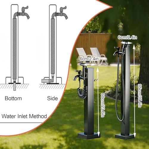 Stainless Steel Outdoor Water Column with Faucet & Spray Gun - 37.4in Tap Post Stand & Hose Holder for Garden Irrigation & Watering (White) - Image 7