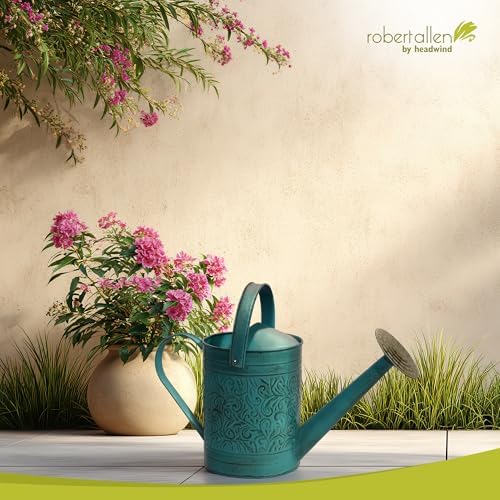 Headwind Morgan 1 Gallon Watering Can with Brass Rose Sprinkler Head, Vintage Metal Watering Can for Outdoor Plants & Indoor Garden, Embossed Powder-Coated Steel – Surf Blue - Image 7
