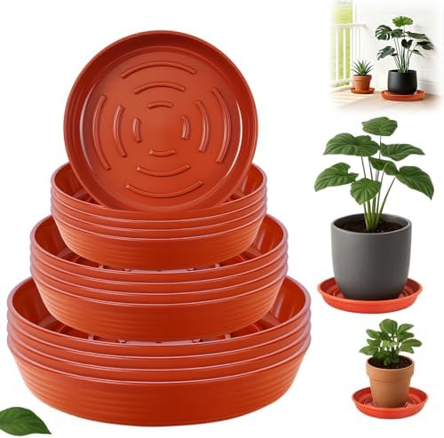 15 Pack Plant Trays for Pots 1.5" Deep Plant Saucers, Heavy Duty 8" 10" 12 inch Plant Tray Bulk Thickened Plant Plates to Catch Water, Durable Plant Saucer Flower Pot Accessories by Unknown
