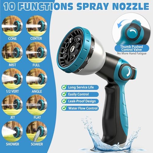 Halfjuly Garden Hose 100FT, Flat Non-Expandable Lightweight Water Hose, Durable Flexible Heavy Duty No Kink Design with 3/4" Fittings, 10 Way Spray Nozzle for Outdoor Yard Lawn - Image 5