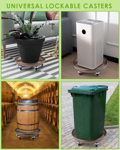 PACETAP 2Pack 15.7'' Large Plant Stand with Lockable Wheels, Heavy-Duty Plant Caddy with Casters for Indoor and Outdoor, Round Rolling Plant Stands Garden Pot Mover to Carry Potted Flower Pot - Image 6