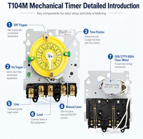 T104M Pool Timer Mechanism Only, 24-Hour Mechanical Timer Switch for Pump - Image 3