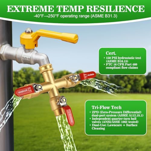 Hose Splitter 3 Way Heavy Duty Brass Garden Hose Splitter with 304 Stainless Steel Long Handle Outdoor Full Flow Hose Splitter Connector, 3/4" GHT Thread - Image 6