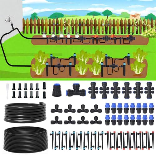 230ft Drip Irrigation System with Quick-Connect,33ft 1/2" Mainline & 197ft 1/4" Tubing Drip Irrigation Kit and 3 Nozzle Types Irrigation System for Garden,Flower Bed, Raised Bed, Greenhouse by TERRALYX
