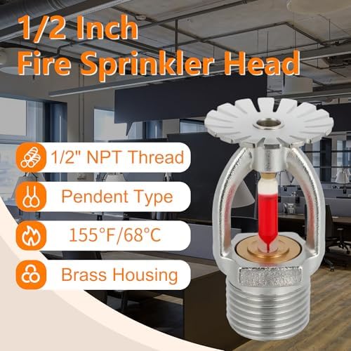 6pc Fire Sprinkler Head Pendent Type, 155℉ Fire Sprinkler Heads 1/2" Inch Thread 68°C Quick Response Water Spray Down 1/2" NPT for Home/Commericial/Workshop/Residential Building (Pendent Type) (6) - Image 2