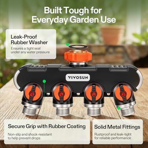 VIVOSUN Garden Hose Splitter 4 Way, Heavy Duty Water Hose Connector 3/4", Water Hose Manifold, Faucet Adapter with Comfortable Rubberized Grip for Drip Irrigation, Lawns (Pack of 2) - Image 2