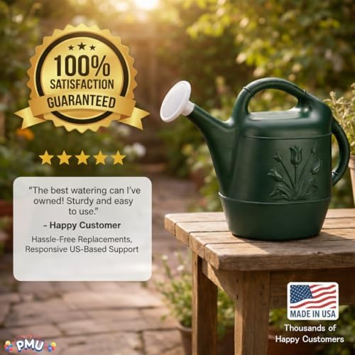 PMU 2 Gallon Watering Can - Garden Watering Can for Indoor & Outdoor Plants - Plastic Water Can with Detachable Sprinkler Head - Large Water Pot, Made in USA - Hunter Green Pkg/3 - Image 2