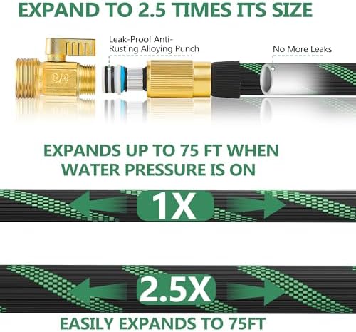 50FT Lightweight Garden Hose, Brass 3/4", 10-Pattern Nozzle - Image 4