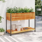 Raised Garden Bed with Shelf, 43.3-Inch Outdoor Wooden Planter Box, Elevated Rectangular Flower Herb Vegetable Container for Patio Balcony by Unknown