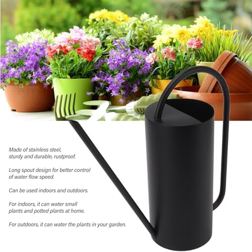 Plants Watering Can - 1500ml Large Capacity Stainless Steel Kettle for Indoor Outdoor Bonsai Plants and Garden - Long Spout Gardening Supplies (Black) - Image 2
