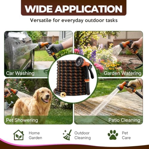 Garden Hose 50 ft, 2026 Upgraded Kink Free Flexible Water Hose 50ft With 10 Pattern Spray Nozzle, Leak-Proof, Portable, Ultra Lightweight & Durable Garden Hose for Yard, Lawn, Outdoor (Black & Orange) - Image 7