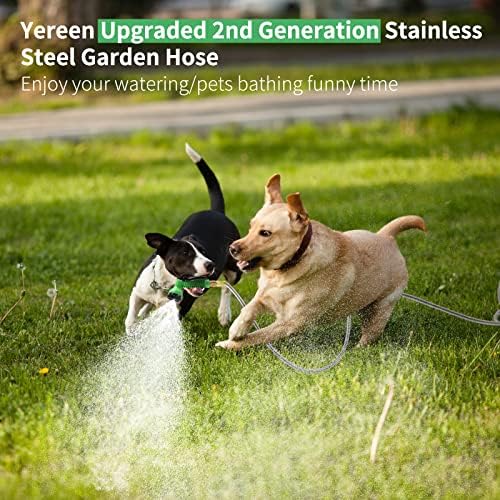 304 Stainless Steel Garden Hose, 100 ft Metal Garden Hose with 3/4" Connector Fittings and Sprayer, Heavy Duty Kink Free Flexible Outdoor Water Hose, Green - Image 3