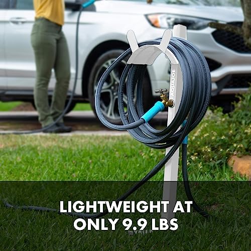 Aqua Joe SJ-SHSBB-WHT Steel Garden Hose Stand with Solid Brass Faucet and Quick Install Anchor Base, White - Image 6