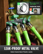 RAINPOINT 4 Way Garden Hose Splitter, 100% Metal Heavy Duty Water Hose Splitter with Individual Shut-Off Valves, 3/4" GHT High Flow Outdoor Faucet Splitter, 1.81" Extra Long Handle (Dark Green) - Image 5