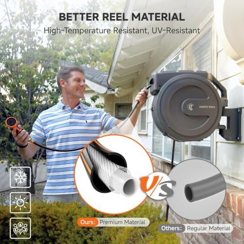 Giraffe Tools Retractable Garden Hose Reel 5/8" 90FT Wall Mount Auto Rewind - Image 4