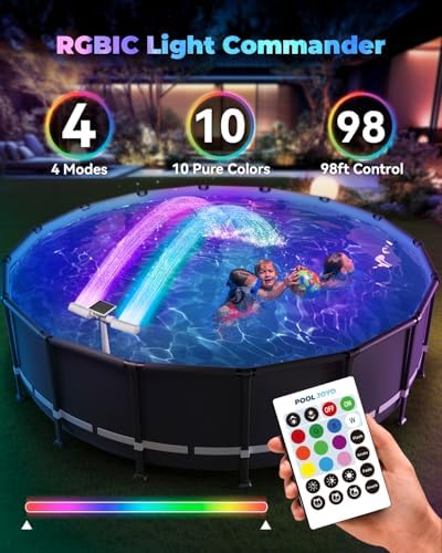 Solar Pool Fountain with 10-Color 4-Mode RGB LED Lights, Above/Inground Solar Lights with Remote, 360°Adjustable Dual Spray Waterfall Sprinkler Fountain for Relaxation & Cooling 10-20°F - Image 6