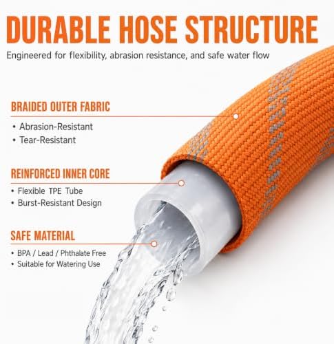100 FT Garden Hose, Upgraded Lightweight Non-Expanding Water Hose, Flexible Kink-Resistant Design for All-Weather Use, Yard, RV and Car Washing, Orange - Image 2
