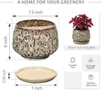 7.5 Inch Ceramic Planter with Saucer,Modern Garden Pots with Drainage Hole Mesh Net, for Indoor Outdoor Use(Speckle White) - Image 6