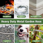 Metal Garden Hose 100 ft Stainless Steel Water Hose Heavy Duty Flexible Lightweight Durable Long No Kink Hoses Pipe with 10 Function Nozzle Strong 3/4’’ Solid Brass Fitting for Outdoor Yard - Image 4