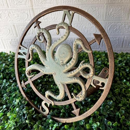 Zeckos Garden Hose Holder Octopus Compass 12 Inch Cast Iron Bronze - Image 4