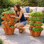 Vertical Garden Planter 4 Tier Stackable System 16 Plants, Space Saving Herb, Strawberry & Food Crop Planter with Center Support Hole for Indoor Outdoor Gardening (4, Terracotta, Small) - Image 2