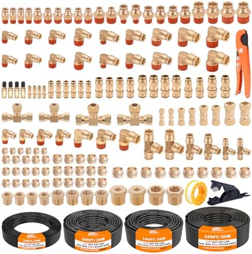 CheeMuii 156PCS Brass DOT Air Line Fittings with 4 Roll 100FT DOT Air Lines by CheeMuii