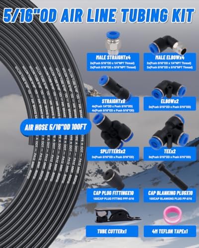 5/16" Air Line Tubing Kit, 100FT SAE J844 PA Nylon Air Hose Tubing - Image 2