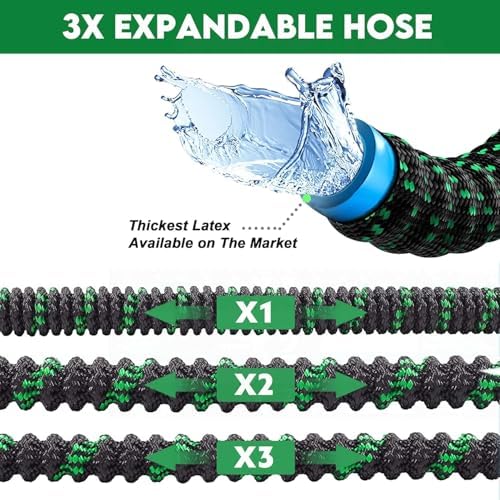 100 ft Expandable Garden Hose - Kink Free Flexible Water Hose with Thumb-Controlled 10-Function Nozzle, 3/4 Solid Connectors, Durable 3750D Fabric, 4-Layer Latex Core - Image 2