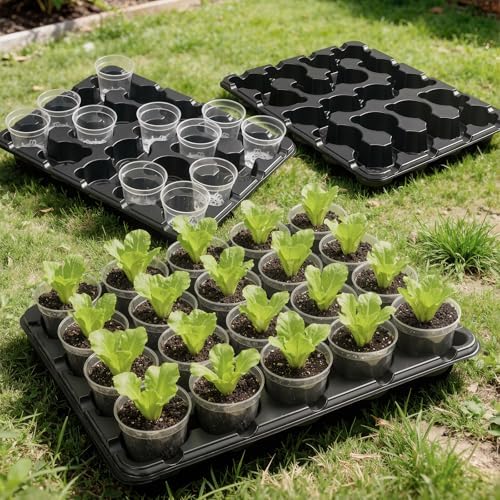 homenote 5 Pack 20 Cell Seed Starter Trays with 100 Clear 3 Inch Plant Pots - Image 5
