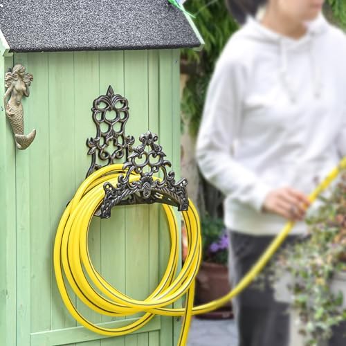 Sungmor Heavy Duty Cast Iron Garden Hose Holder - Wall Mounted Water Hose Hanger - Antique Emblem Decorative Hose Reel - Water Hose Rack Butler Storage - Two Installation Methods Wall Decor Holder - Image 3