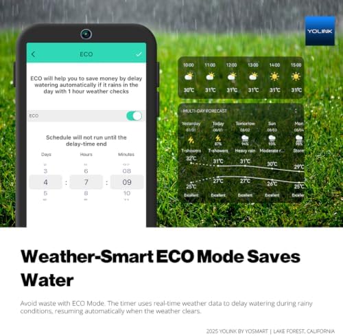 YoLink Smart Sprinkler Timer with On/Off Fob Remote, IP66 Outdoor Watering Controller, App Control, Custom Schedules, Built-in Flow Meter, D2D Control, LoRa 1/4 Mile Long Range, Hub Required - Image 5