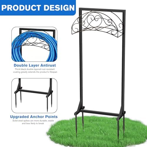 Garden Hose Holder, Freestanding Hose Reel Stand 4 Spikes, Heavy Duty Water Hose Hanger Rack Holds 160 FT, Rust-Resistant Metal Organizer Holds for Yard Lawn Garden Outside - Image 3