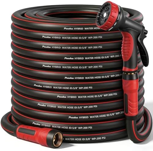 Garden Hose 75ft x 5/8", NON-EXPANDABLE Heavy Duty Hose with Nozzle by PUUKU