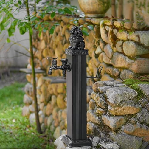 Outdoor Faucet Column Column Garden Water Faucet Decorative Courtyard Post with Dual Water Outlet Floor Mounted Feature for Irrigation Washing(76cm/29.92in) by Home