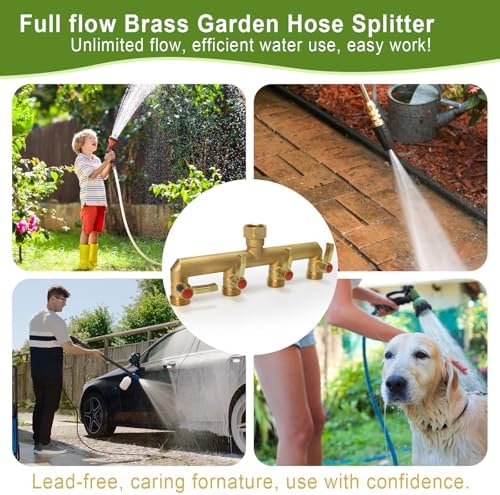 Brass Garden Hose Splitter 2/3/4 Way, Hose Splitter with Metal Shutoff Valve, Heavy Duty Outdoor Faucet and Garden Connector, Brass Extension Handle, 3/4” GHT Threads - Image 7