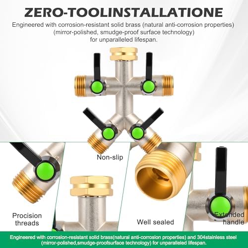 Love Is War 4 Way Hose Splitter, High-Flow Heavy Brass Garden Hose Splitter,4 Way Faucet Hose Splitter, 3/4", Hose Spigot Adapter With 4 Valves - Image 2