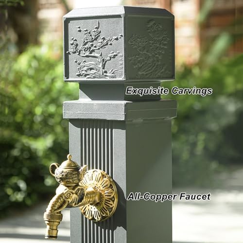 Outdoor Water Column with Faucet, Aluminum AlloyOutdoor Faucet Post, with Spray Gun and Hose, Dual Inlet Design for Backyard, Patio Irrigation - Image 6