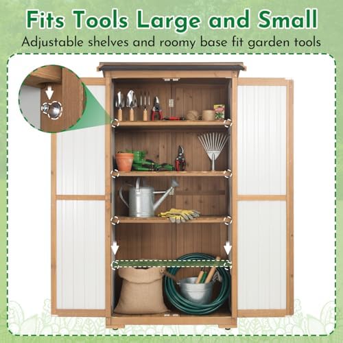 Ketive Outdoor Storage Cabinet, Wood & Metal Garden Cabinet with 3 Adjustable Shelf, Weather-Resistant Roof, Lockable Doors & Adjustable Feet for Patio, Garden, Farm (33" L x 21" W x 69" H) - Image 3