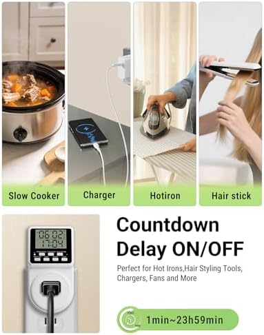 Techbee Indoor Digital Infinite Repeat Cycle Intermittent Outlet Timer Plug 24 Hour Programmable Timed Electrical Power Switch with Countdown Delay on Off Function for Lights and Appliances (2 Pack) - Image 5