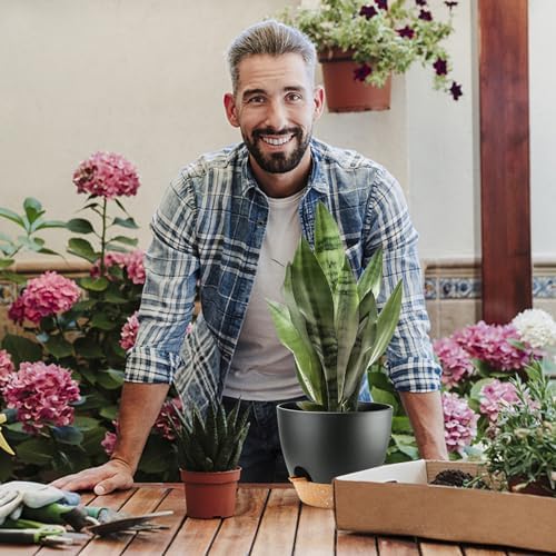 Large Self Watering Planters Plant Pots Outdoor 9/10/12 Inch for All House Plants Black Plastic Flower Pots with Drainage Hole Flower Pots for Indoor Plants Gift Idea for Home Decor - Image 5