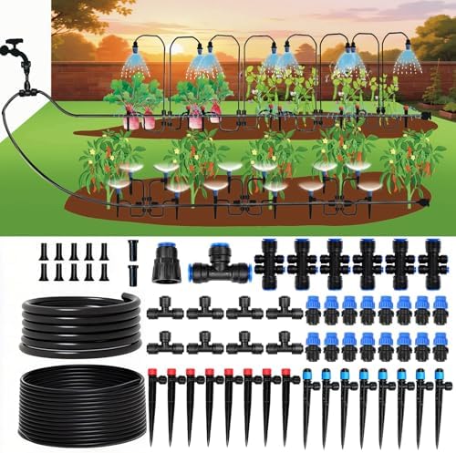230FT Drip Irrigation System Kit, Quick Push-to-Connect Garden Watering System with 1/2'' & 1/4'' Tubing, Adjustable Drippers & Sprayers, Auto Irrigation System for Raised Bed, Lawn, Greenhouse by DANGZW