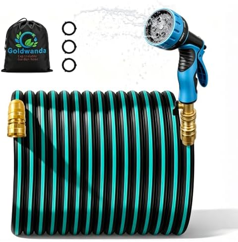 Expandable Garden Hose, Expandable Hose With 10 Pattern Spray Nozzle, TPV Material Flexible, Durable, Kink-Free, Brass Fittings Water Hose Expandable (Blue, 100FT) by Unknown