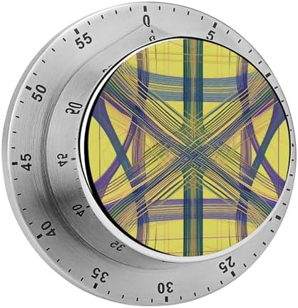 Mechanical Kitchen Timers for Cooking,Yellow and Purple Plaid Printed 60 Minute Magnetic Countdown Timer,Cute Cooking Timers with Alarm,Stainless Steel Time Timer Manual No Batteries Required by Unknown