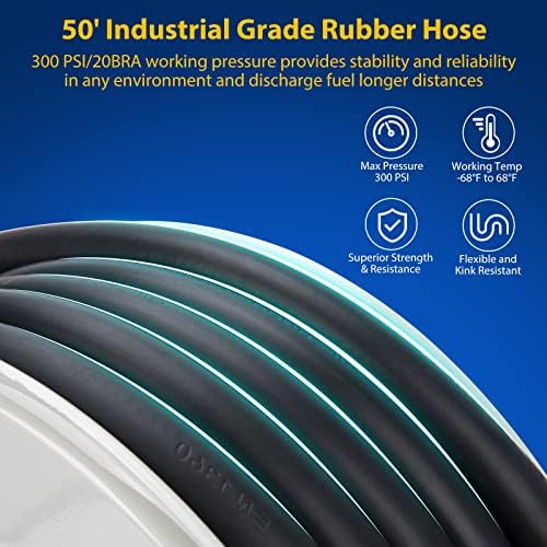 Diesel Fuel Hose Reel Retractable 3/4" x 50' Spring Driven Auto Swivel Rewind Industrial Heavy Duty Commercial Hose Holder Reel with Fueling Nozzle for Aircraft Ship Vehicle Tank Truck, 300 PSI - Image 4