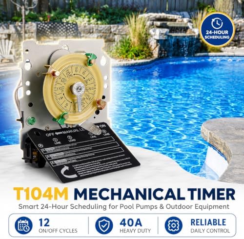T104M Pool Timer Mechanism Only, 24-Hour Mechanical Timer Switch for Pump - Image 2