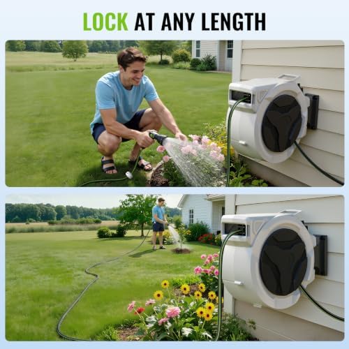 Retractable Garden Hose Reel, 1/2in 100ft Hose Reel with 10 Patterns Nozzle - Image 3