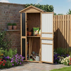 Large Outdoor Storage Cabinet with 4 Shelves, Wood Outdoor Storage Shed with Weatherproof Roof, Lockable Doors, Tall Outdoor Patio Cabinets for Garden Tool and Accessories, Brown - Image 2